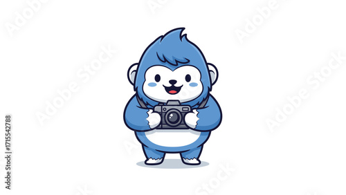 Cartoon Character Holding a Camera, Ready to Take a Picture, Isolated in a Studio, Cute and Cheerful Graphic Illustration