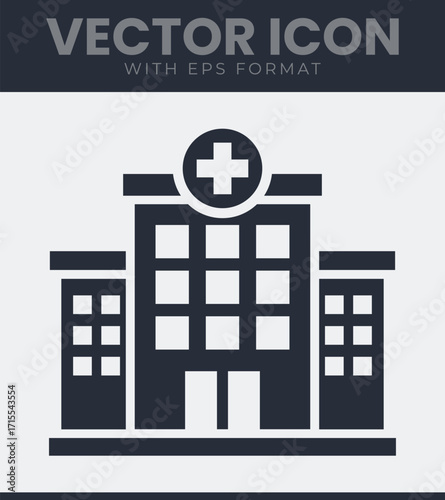 Simple building icon with medical cross symbol