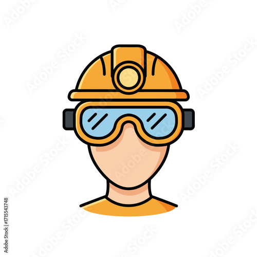 Miner Icon Person in Hard Hat and Goggles Vector Symbol for Construction and Industry