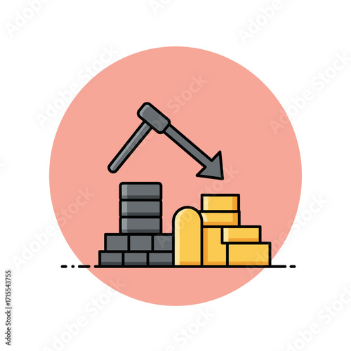 Digital vector symbol icon illustrating resource depletion or economic decline, an abstract graphic representing financial loss, value depreciation, or the impact of extraction