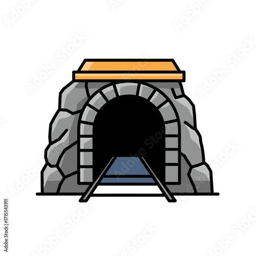A captivating vector illustration of a mine tunnel entrance with rail tracks, serving as an industrial symbol and icon for exploration, resource extraction, and subterranean passage designs