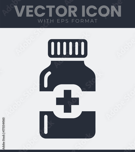 Medicine bottle health care plus symbol vector icon