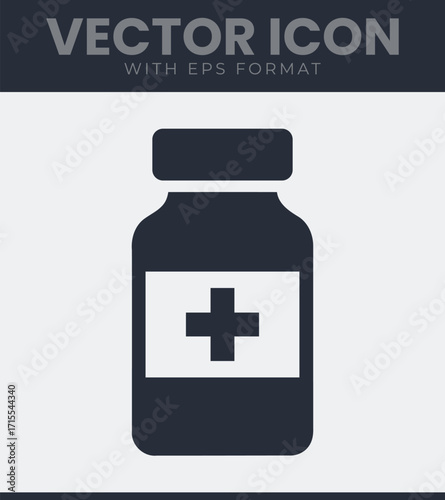 Medicine bottle with plus sign icon vector illustration