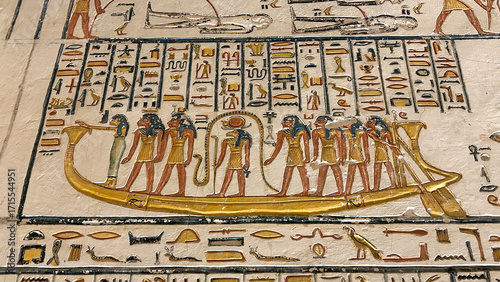 Photos Solar barque with sun god and deities, Tomb of Ramesses V and VI Valley of Kings