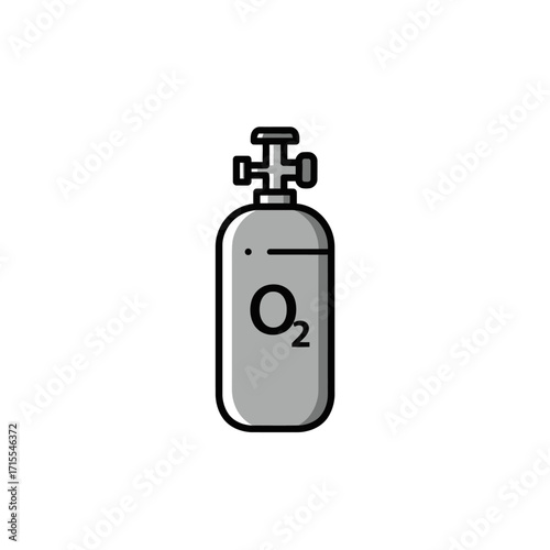 Oxygen cylinder O2 gas container with pressure valve, an isolated vektor design icon symbol for mining and medical concepts