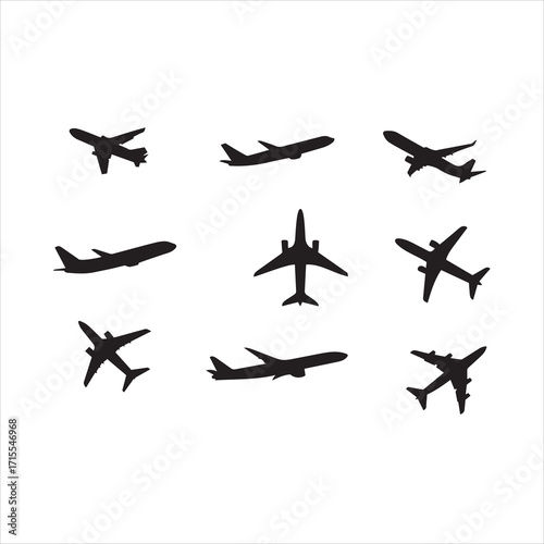 Set of airplane shadow on white background, airplane icon flat design