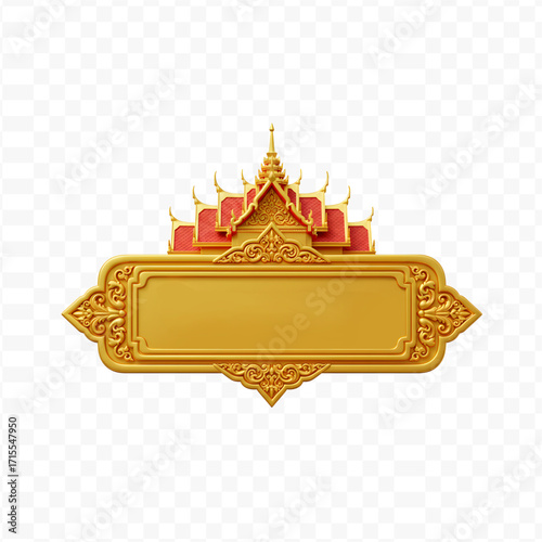 Ornate Golden Thai Temple Style Banner with Blank Space