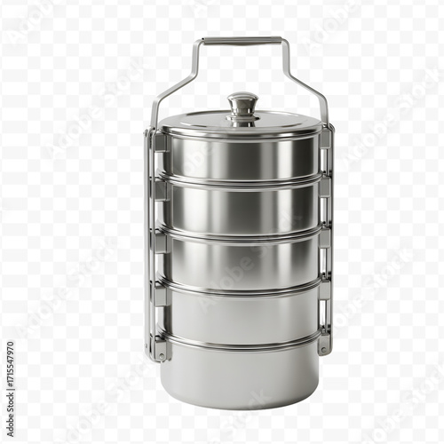 Stainless Steel Stackable Tiffin Lunch Box on White Background