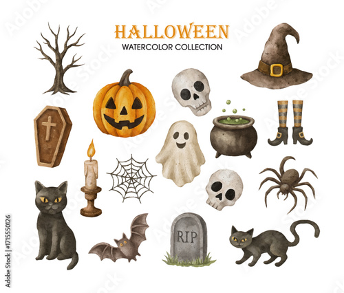 set bundle collection 16 vector halloween watercolor