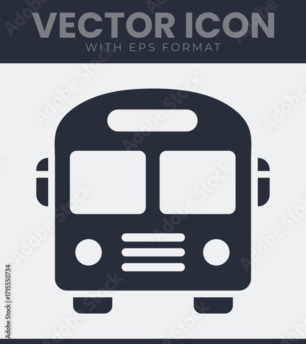 Simple school bus icon for transport. Transportation, vehicle, travel, city, public, road, driving, journey, silhouette and more. Solid vector symbol illustration