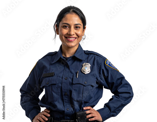  Smiling Female Police Officer Front Portrait Isolated PNG