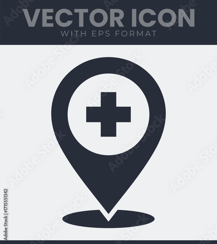 Medical location pin plus sign vector graphic