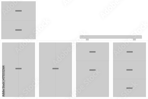 white kitchen cabinets with white background