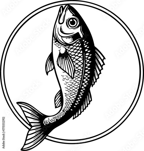 Elegant fish emblem design captures aquatic life, perfect for branding seafood and culinary ventures