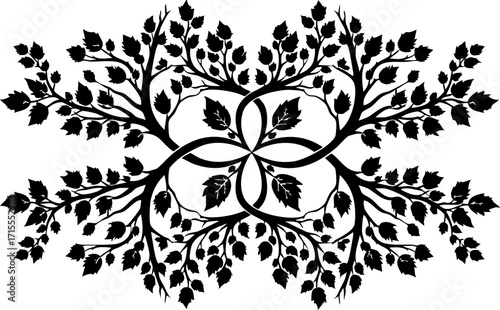 Elegant botanical flourish design with interlocking branches and leaves, evoking nature's harmony and growth.