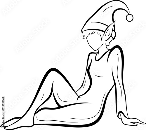 Whimsical elf figure in simple line art, perfect for festive holiday designs and fantasy themes.
