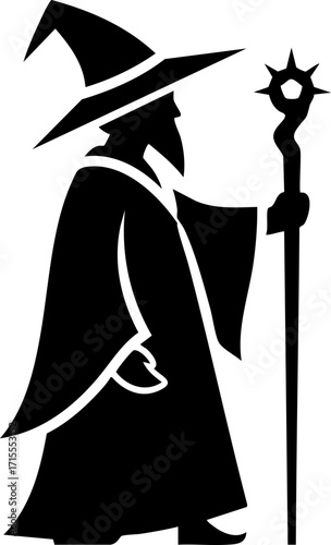 Mysterious wizard with staff casting powerful magic, a silhouette of ancient sorcery and fantasy adventure