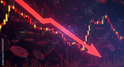 Abstract Financial Market Decline Concept with Red Arrow and Falling Stock Data: Economic Crisis, Market Crash, Financial Crisis Illustration