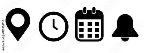 Location, time, calendar and notification icon.