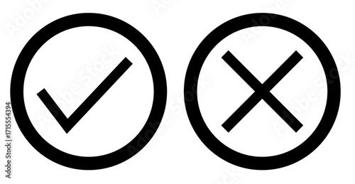 Free Download Set of black checkmark, black cross, x mark icon, flat rounded right and wrong sign concept vector illustration. tick mark symbol and x cross icon. - GFXLoad