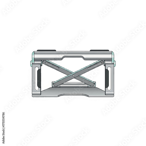 Close-up view of a sleek, silver folding table with a sturdy metal frame and crossed supports on a plain white background.