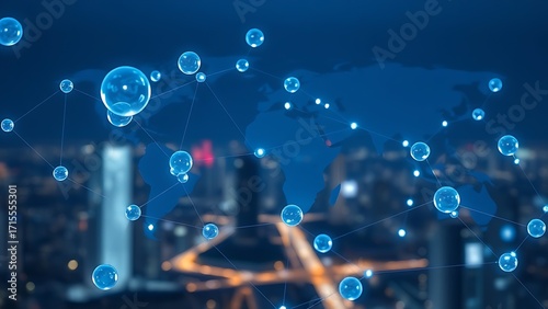 Wallpaper Mural Floating translucent spheres connected by glowing lines, symbolizing global business networks. Torontodigital.ca