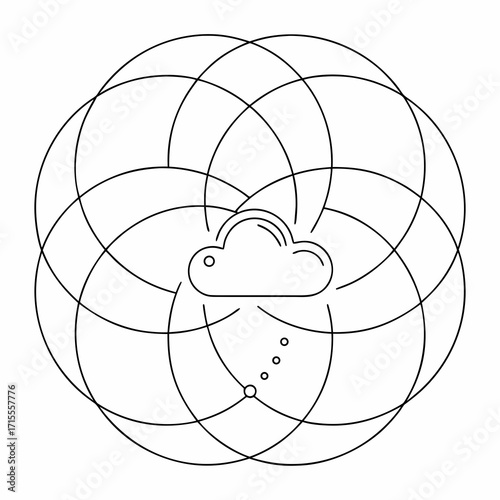 Abstract geometric cloud network icon representing digital data transfer and connectivity in a circular interconnected design