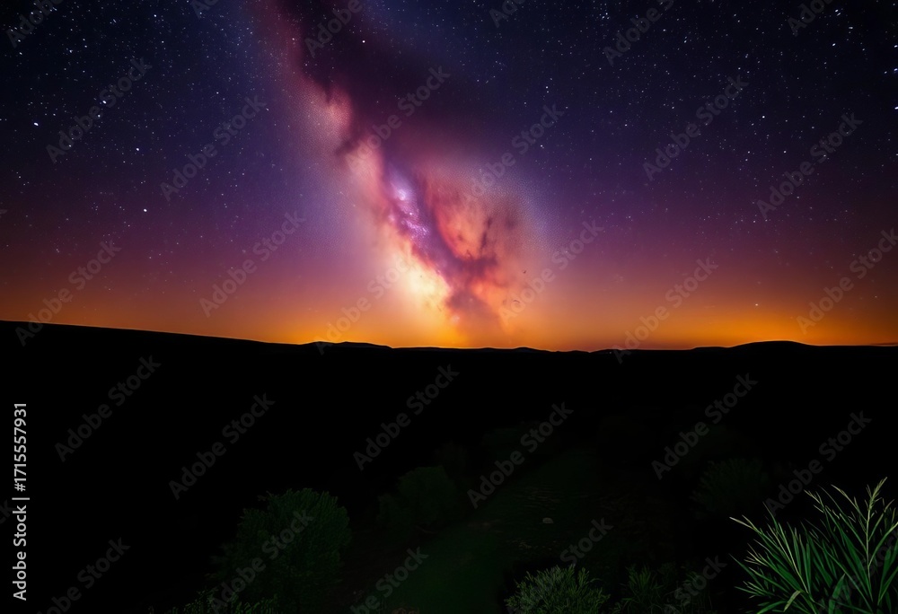 Naklejka premium Ephemeral, luminous pathway across a dark, starlit sky, nebula, stars