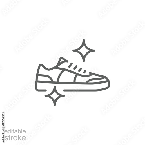 Clean sneakers icon. Simple outline style. Washing shoes, shoe, clean, sneaker, wash, brush, fashion, laundry, footwear concept. Thin line symbol. Isolated design editable stroke.