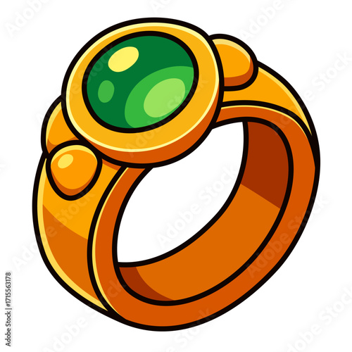 Emerald Ring Icon – Fantasy Golden Jewelry with Green Crystal
