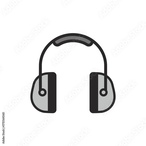 Industrial safety ear protection headphone symbol, a flat design noise reduction equipment icon, minimalist hearing defender vektor illustration