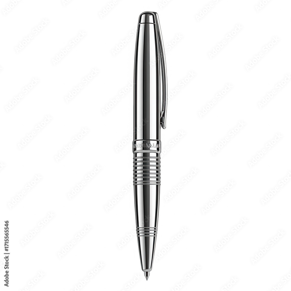Fototapeta premium Elegant silver ballpoint pen with intricate detailing and a polished metallic finish isolated on transparent background