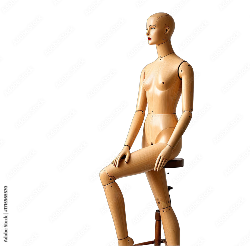 Fototapeta premium Beige female mannequin seated, profile view