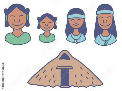 古代人家族と家のイラスト