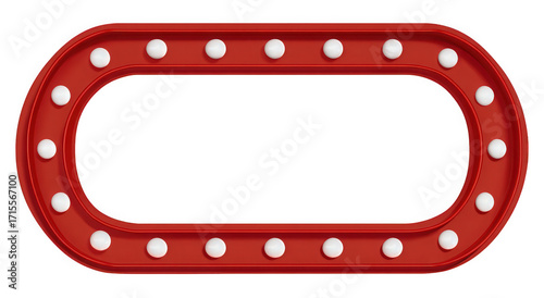 Red marquee sign with light bulbs for announcements.