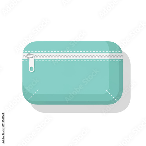 Teal-colored pouch with a silver zipper on a white background, casting a gray shadow.