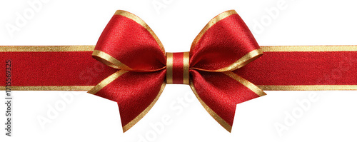 Elegant red and gold ribbon bow for festive occasions.