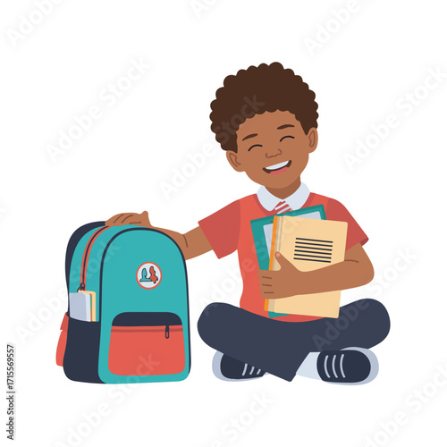 Smiling african american schoolboy with backpack