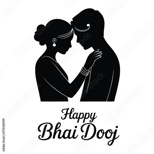 Silhouette illustration of a traditional Indian brother-sister moment celebrating Bhai Dooj with festive attire and affectionate gesture