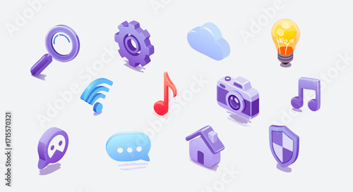 3D Isometric Icons Set: Tech, Communication & Home Symbols