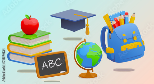 Education & Learning: 3D School Supplies & Graduation Icons