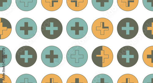 Plus Symbol Pattern in Teal and Yellow Circles