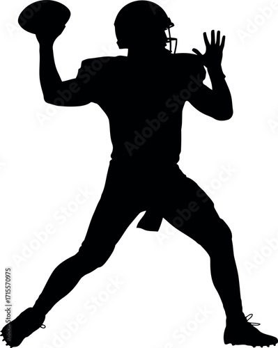 Dynamic silhouette of american football quarterback throwing pass isolated vector