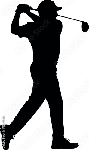Golfer silhouette swinging club outdoor sport action athlete athleticism vector