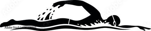 Dynamic silhouette swimmer freestyle stroke athletic body dynamic water splash sport activity skill fitness endurance training competition vector