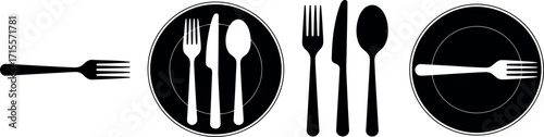 Elegant cutlery icons set restaurant dinner service dining table flatware symbols vector