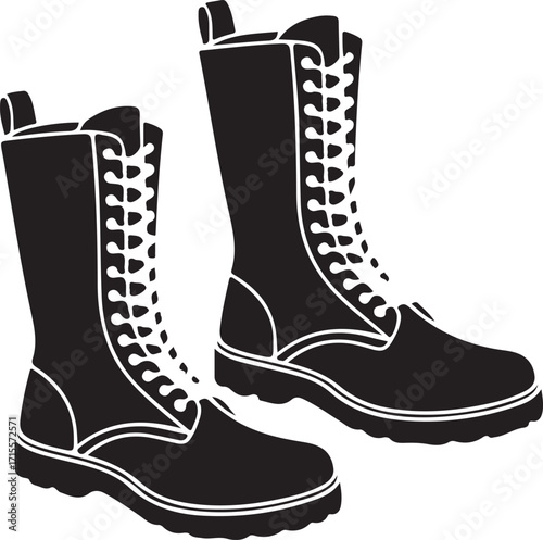 Minimalist Combat Boots Silhouette Illustration on Cream Background  Military Style Footwear Vector