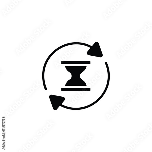 Anti aging hourglass icon. Simple solid style. Standby waiting slow time, age, wait, long, process, fast, hourglass, sandglass, repeat concept. Silhouette, glyph symbol. Isolated design.