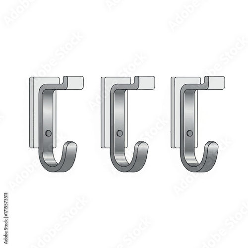Three metal hooks mounted on a white background with screws for hanging items.