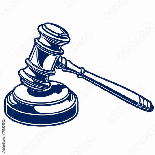 Illustration of a dark blue gavel, symbol of justice, law, court, and legal decisions represents authority, fairness, and the judicial system a powerful image